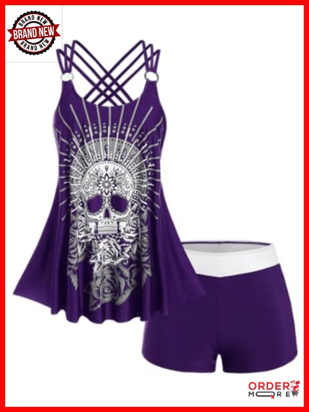 Plus Size Tankini Set with Skull Print